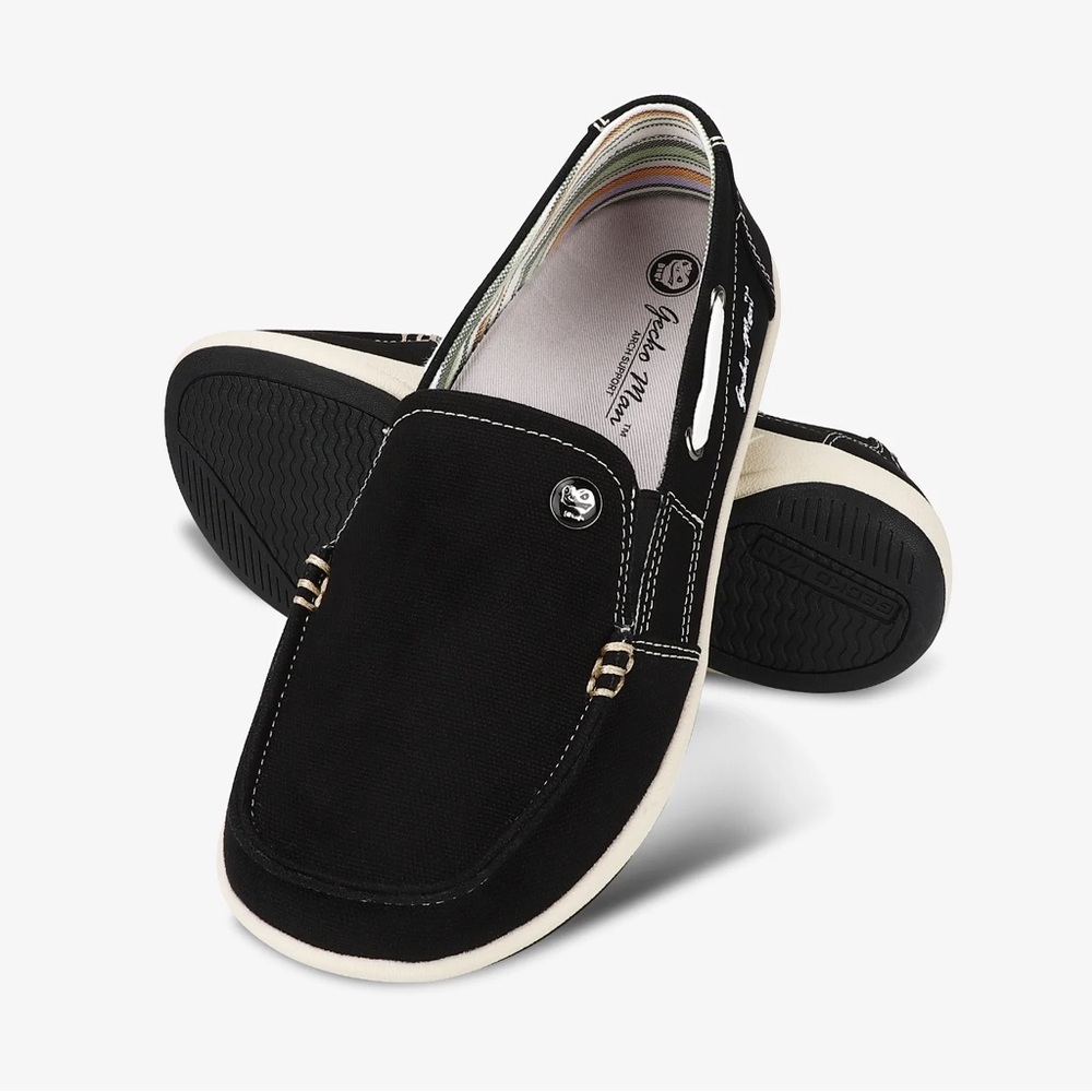 Women's Black Canvas Loafers with Arch Support for Plantar Fasciitis